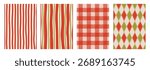 Elegant hand drawn background set with vintage line, check, wavy stripe. Whimsical doodle backdrop for wedding invitations, greeting cards, or christmas festive designs