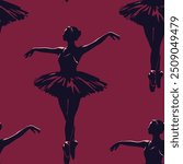 Elegant hand drawn Ballerina Vector Art Aesthetic, athletic woman, simple draw seamless pattern suitable for printing on surface, textile art, fashionable 