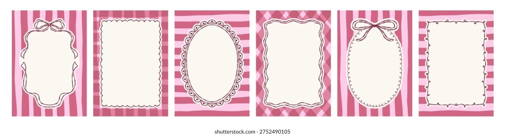 Elegant hand drawn banner set with vintage oval and rectangle lace ink frames. Perfect for girl baby shower party, Valentine card, barchelorette party design.
