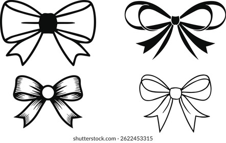 Elegant Hand Drawn Bow Illustrations bundle .Perfect for Crafts, gifts, Fashion , Design