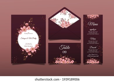 Elegant hand drawn cherry blossom wedding invitation cards, premium Vectors, designs that can be edited as needed. 05