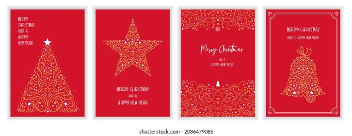 Elegant hand drawn Christmas Card design, vintage elements, great for cards, invitations, banners, wallpapers - vector design