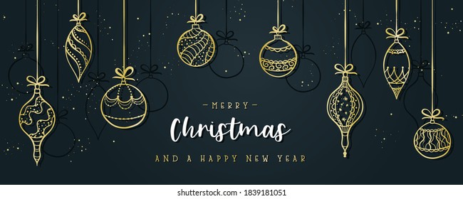 Elegant hand drawn christmas design with gold decoration, great for banners, wallpapers, cards.