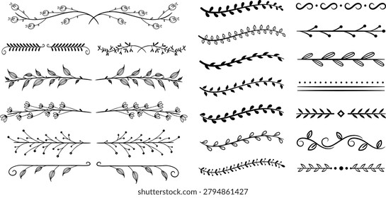 Elegant Hand Drawn Decorative Divider Border and Calligraphic Line Ornament Collection