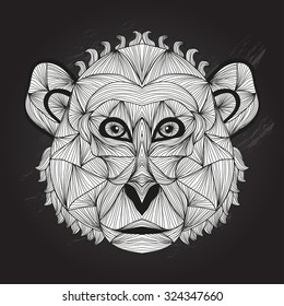 Elegant hand drawn decorative monkey, design element. Can be used for invitations, greeting cards, scrapbooking, print, gift wrap, manufacturing. Animal theme. Chalkboard background