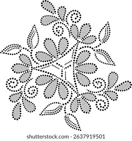 Elegant Hand drawn Dotted striped Flowers with Peripheral Leaves and Swirls Vector Illustration, Geometric Dotted Traingular Floral Mandala Pattern for Embroidery, Fabric, Curtain, Cushion, Wallpaper 
