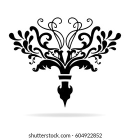 elegant hand drawn fleur de lis symbols in ornate stylized design elements, fancy paragraph or text divider with symmetrical leaves, scrollwork, flourishes and floral decorations