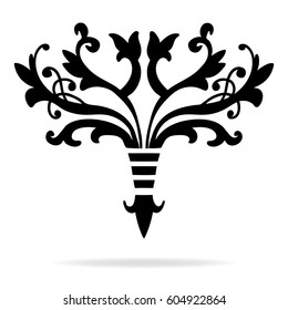 elegant hand drawn fleur de lis symbols in ornate stylized design elements, fancy paragraph or text divider with symmetrical leaves, scrollwork, flourishes and floral decorations