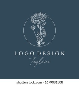 Elegant hand drawn floral logo Premium Vector Design Template