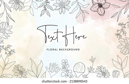 Elegant hand drawn floral monoline background template