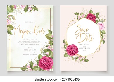 elegant hand drawn floral roses invitation card set