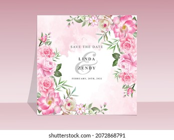 Elegant hand drawn floral tropical wedding invitation template
