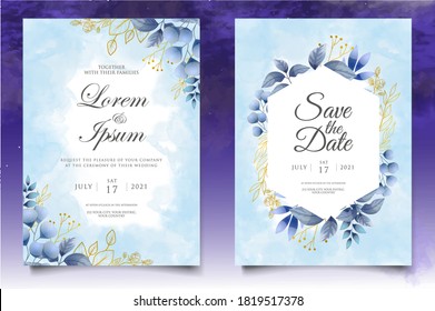 Elegante plantilla de tarjeta de invitación de boda floral dibujada a mano