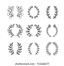 Elegant hand drawn floral wreaths for your designs. Can be used for bags, t-shirts, planners, posters, cards, notebooks, logo designs, banners, advertisement, etc.
