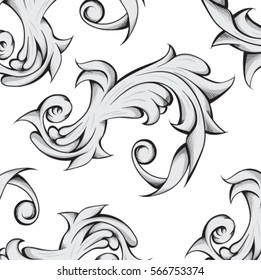 elegant hand drawn flower scroll vector carving 