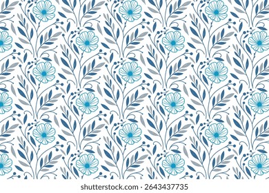 elegantes flores desenhadas à mão em formato de contorno arranjado em repetição sem costura para o vestuário de cozinha de tecido e ideias de embalagem

