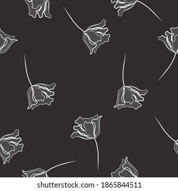Elegant hand drawn flowers seamless pattern vector background.