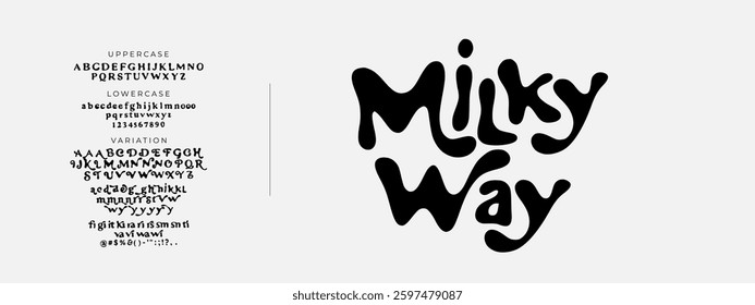 Elegant Hand Drawn Font. Rough Font. Creative Groovy Font Uppercase Lowercase. Number Symbol. Classic Lettering Fashion Designs. Typography modern serif  decorative vintage concept vector illustration