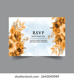 Elegant Hand drawn golden flower leaves watercolor wedding invitation card
