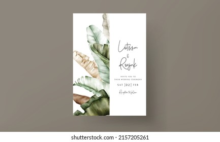 elegant hand drawn luxury banana leaf wedding invitation