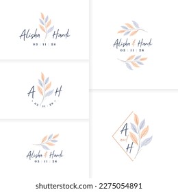 Elegante modelo de logotipo de boda en monograma dibujado a mano