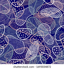 Elegant hand drawn pattern in blue and pink colours in scandinavian style. Abstract vector seamless background. Good for wrapping paper, fabric, wallpaper and other designs
