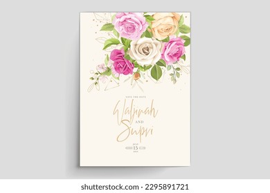 elegant hand drawn pink roses invitation card set