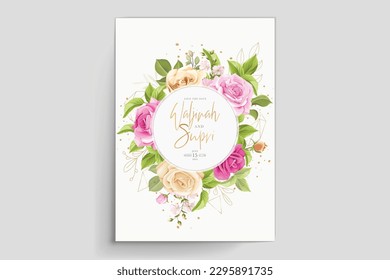 elegant hand drawn pink roses invitation card set