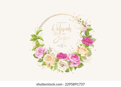 elegant hand drawn pink roses invitation card set