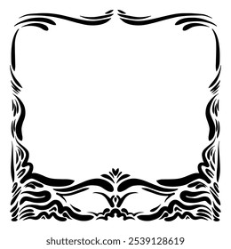 Elegant hand drawn retro floral frame. Design template for banner, card, invitation, label, emblem etc. Lineart vintage border. Vector illustration.