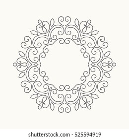 Elegant hand drawn retro floral frame. Design template for banner, card, invitation, label, emblem etc. Lineart vintage border. Vector illustration