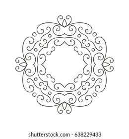 Elegant hand drawn retro floral frame. Design template for banner, card, invitation, label, emblem etc. Lineart vintage border. Vector illustration.