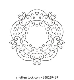 Elegant hand drawn retro floral frame. Design template for banner, card, invitation, label, emblem etc. Lineart vintage border. Vector illustration.