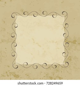 Elegant hand drawn retro floral frame. Design template for banner, card, invitation, label, emblem etc. Lineart vintage border. Vector illustration.