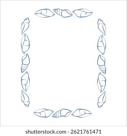 Elegant hand drawn sea shells rectangular frame for branding stationery invitations and soft minimalistic design