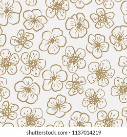 Elegant hand drawn seamless pattern with garden flowers for your designs. Sakura. Can be used for bags, apparel, planners, posters, cards, notebooks, branding, print designs, banners, advertisement