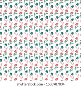 Elegant hand drawn seamless pattern with berries and roses flowers for fabric, stationery, textile, wrapping and wallpaper design. Cute hand drawn scandinavian vector illustration tileable background
