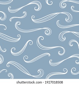 Elegant Hand Drawn Seamless Pattern, Waves Background, Swirls, Great For Banners, Textiles, Wallpapers, Wrapping - Vector Design