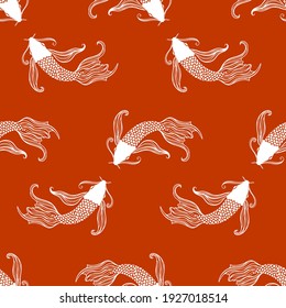 Elegant hand drawn seamless pattern, koi fish background, fish pond, great for banners, textiles, wallpapers, wrapping - vector design