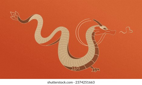 Elegante dragón dorado de estilo a mano con fondo de textura naranja. Adecuado para tarjetas de felicitación y diseños de CNY.