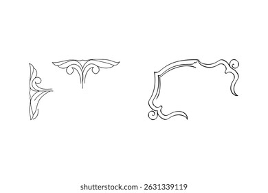 Elegant hand drawn swirl and floral ornamental corner elements for classic graphic design