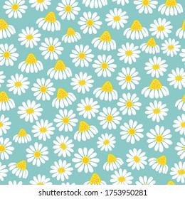 Elegant hand drawn trendy common daisy flower vector seamless pattern for textile and printing-Ditsy floral texture colorful background