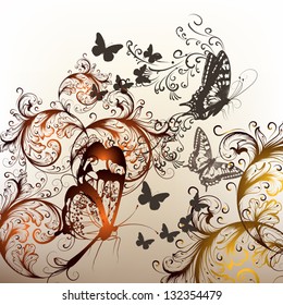 Elegant hand drawn vector background with flowers and ornament