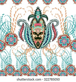 Elegant Hand Drawn vector pattern. Decorative ornament seamless paisley pattern.