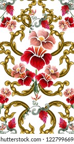Elegant Hand Drawn vector pattern.Decorative  seamless ornament with retro flowers