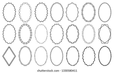 Elegant hand drawn vintage and geometric ellipse frames collection. Perfect for wedding invitations, greeting cards etc. Vector illustration