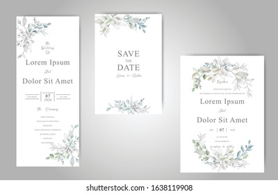 Elegant Hand drawn Wedding invitation cards template with Beautiful Leaves