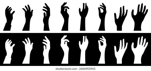 Elegant Hand Gesture Silhouettes. Artistic and Expressive Designs. Vector illustration isolated on black and white background.