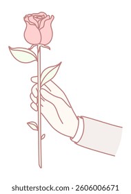 An Elegant Hand Holding a Lovely Pink Rose Illustration with a Touch of Romance and Beauty