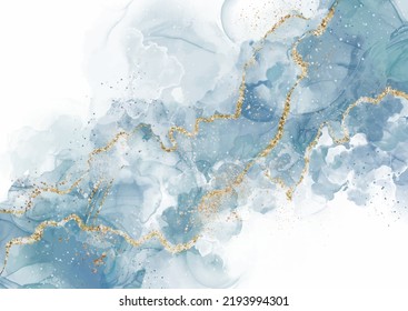 elegant hand painted alcohol ink background with gold glitter elements